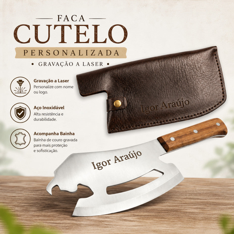 Faca Personalizada com seu Nome - Churrasco Caça Pesca Cutelo Profissional Presente Namorado Pais