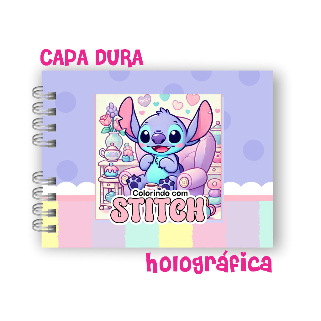 Livro de Colorir Stitch - Capa Dura Holográfica - Folha Grossa 180g - 50 folhas estilo Bobbie Goods