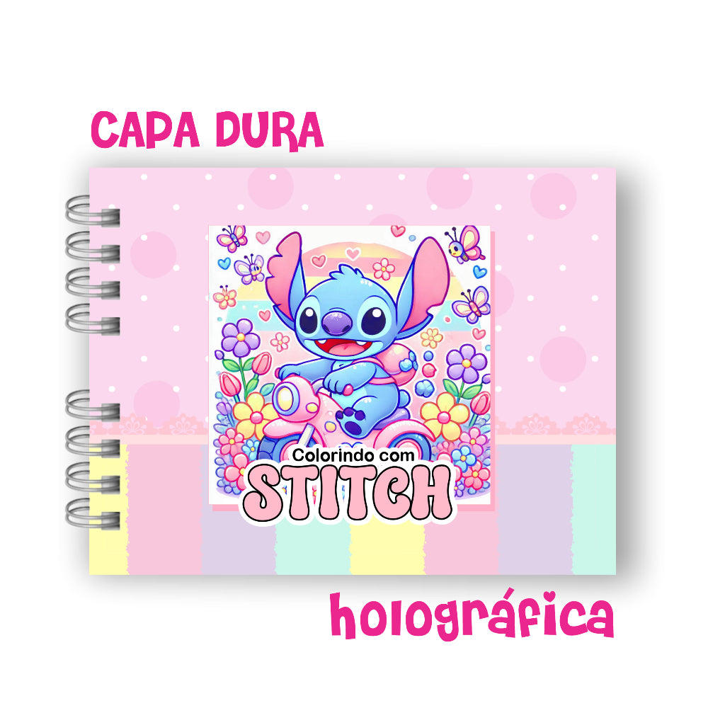 Livro de Colorir Stitch - Capa Dura Holográfica - Folha Grossa 180g - 50 folhas estilo Bobbie Goods