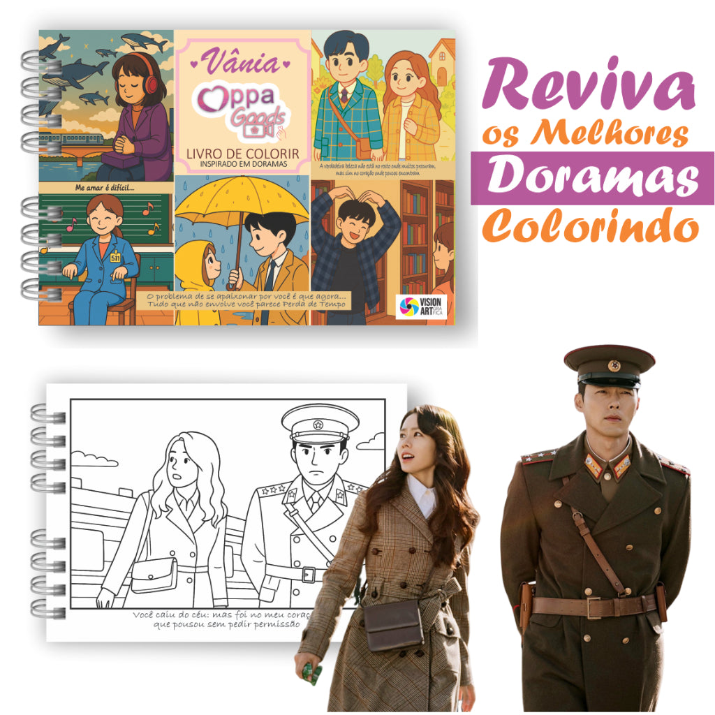 Livro de Colorir - Oppa Goods - Cenas de Doramas - Capa Dura - Holográfica - 50 folhas - Caderno