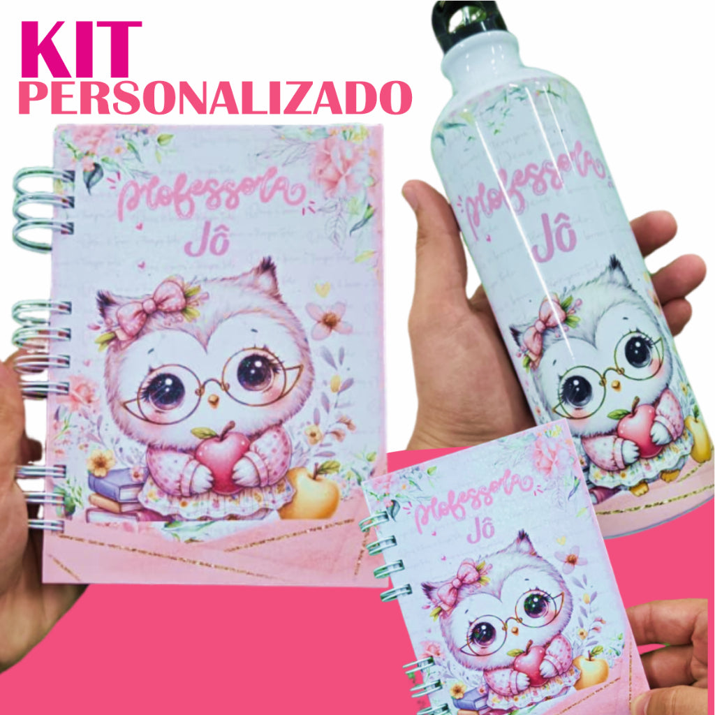 Kit dia dos Professores Personalizado - Agenda 2027 + Garrafa Alumínio + Brinde - (Caderneta)