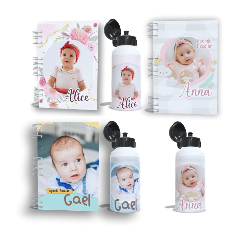 Agenda Escolar + Foto - Permanente - Infantil - Personalização Nome e Foto - 600 ML