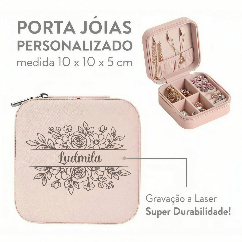 Porta-Jóias Personalizado Gravação a Laser Duplo Mini Portátil de Couro Organizador para Bijuterias