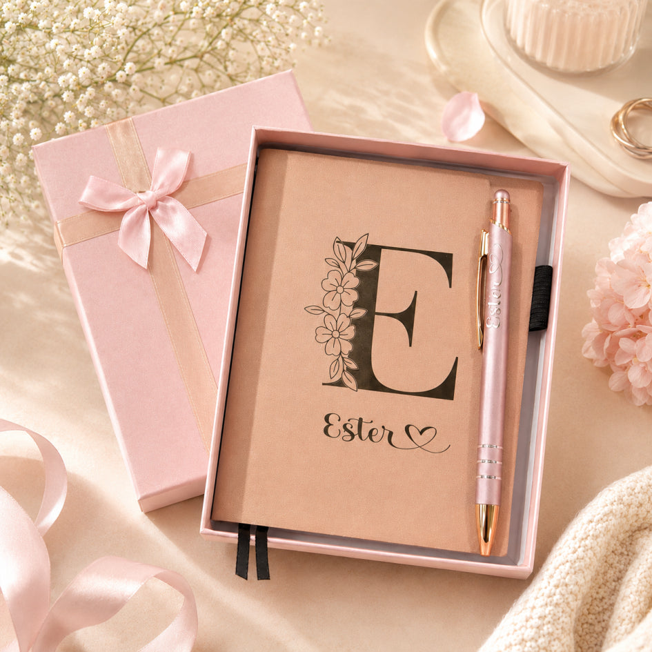 Kit Presente Caderneta Couro Personalizada + Caneta com Nome Caixa Elegante – Presente Brinde Agenda