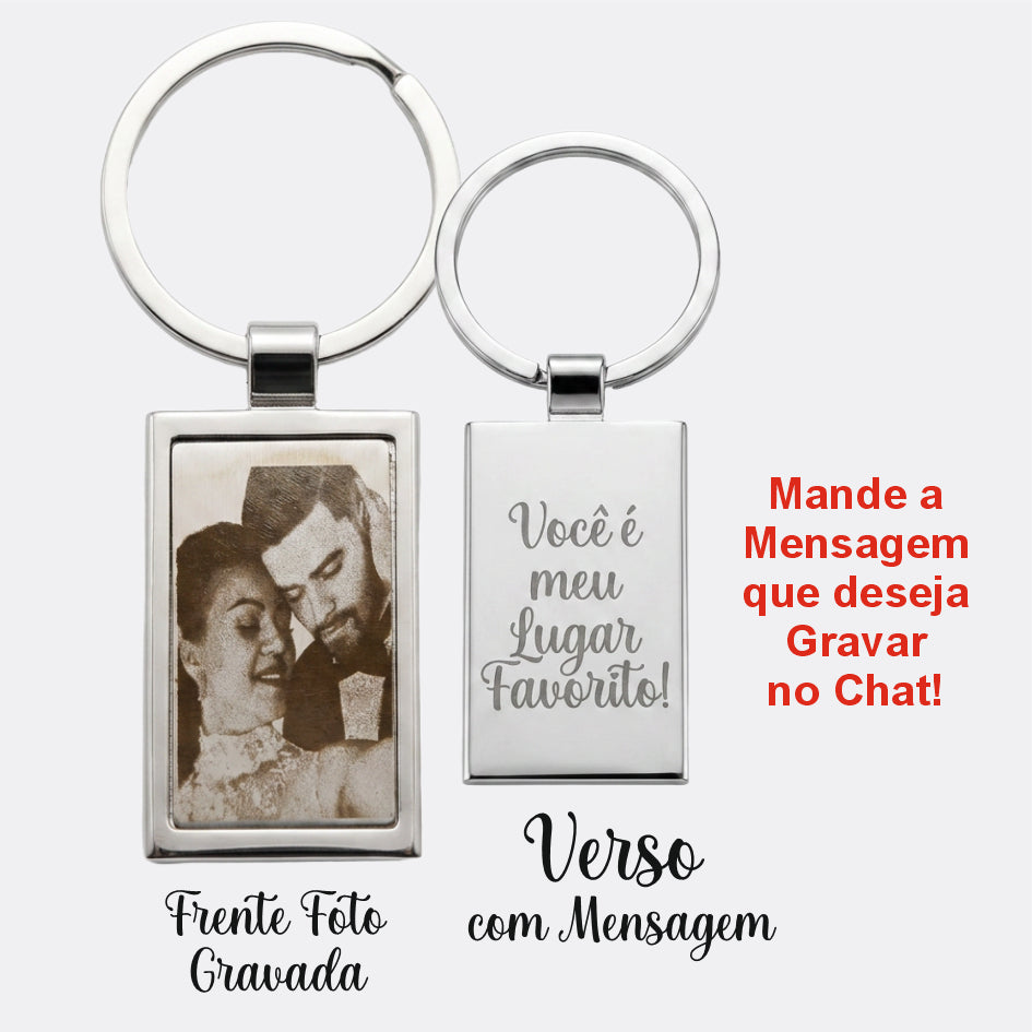 Chaveiro Personalizado em Aço com Foto e Frase - Gravação a Laser - Presente Criativo e Emocionante