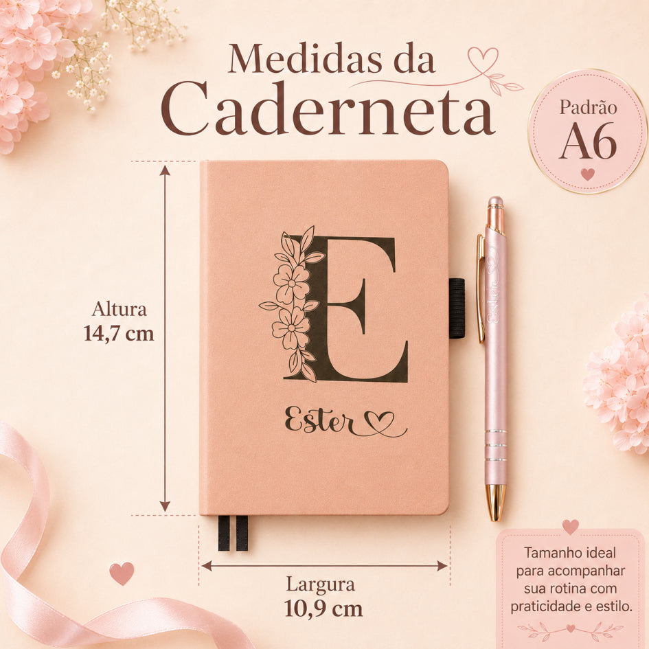 Kit Presente Caderneta Couro Personalizada + Caneta com Nome Caixa Elegante – Presente Brinde Agenda