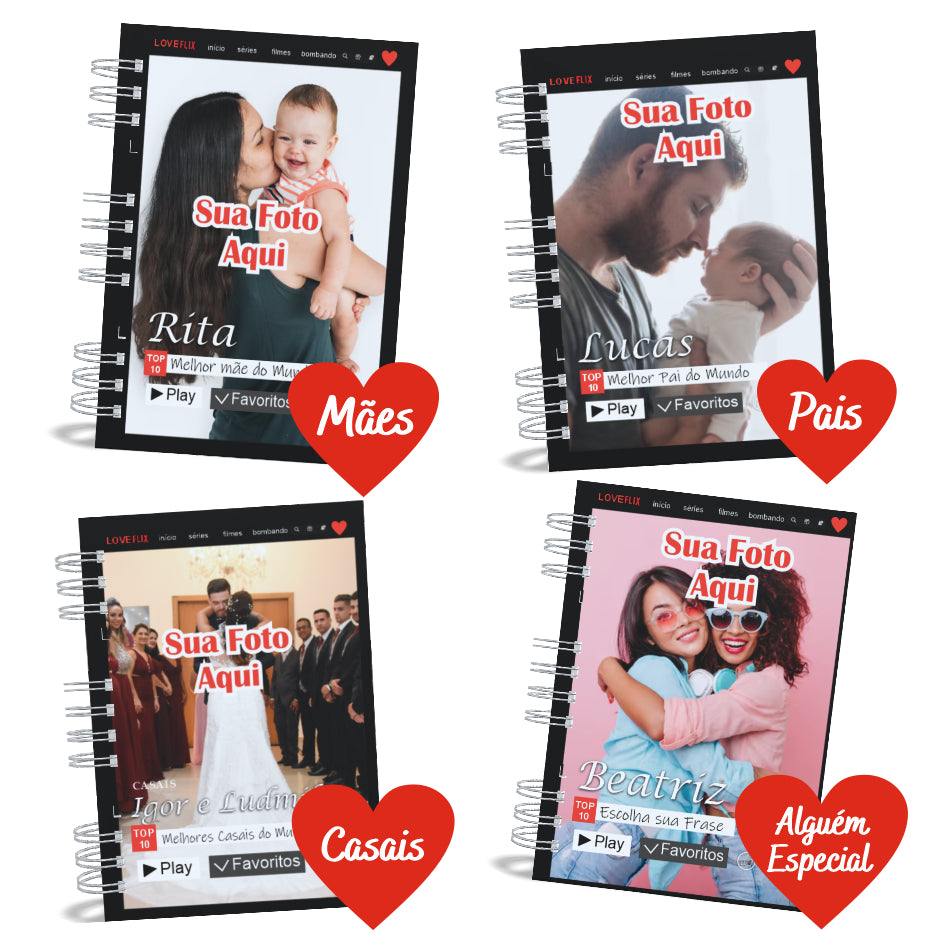 Caderno Personalizado com Foto Agenda Capa Dura Presente Mães Pais Namorados Anotações com Nome