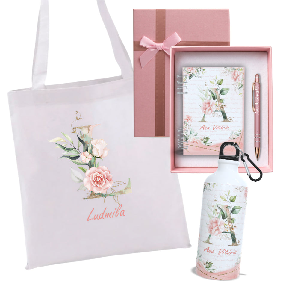 Kit Presente Caderneta Personalizada  + Caneta com Nome + Caixa Elegante + Sacola Brinde Agenda